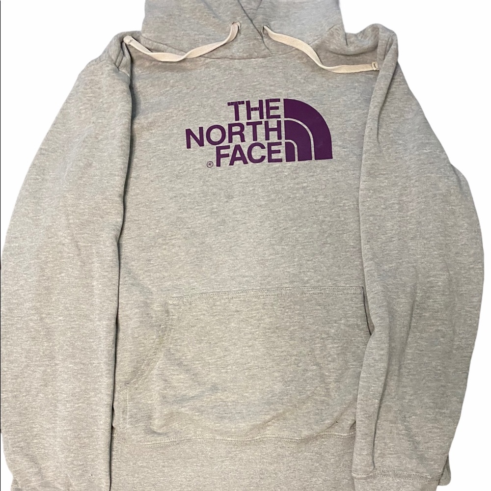 The North Face Grey Hoodie with Purple Letters